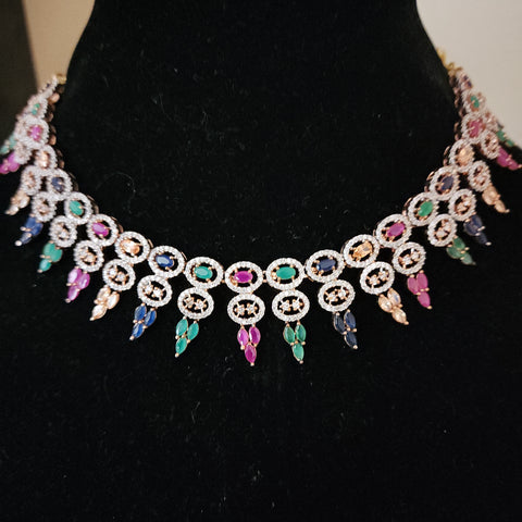Multicolor Traditional Party Wear Silver Oxidised Necklace Set,, Size: Free  at Rs 1599/set in Surat