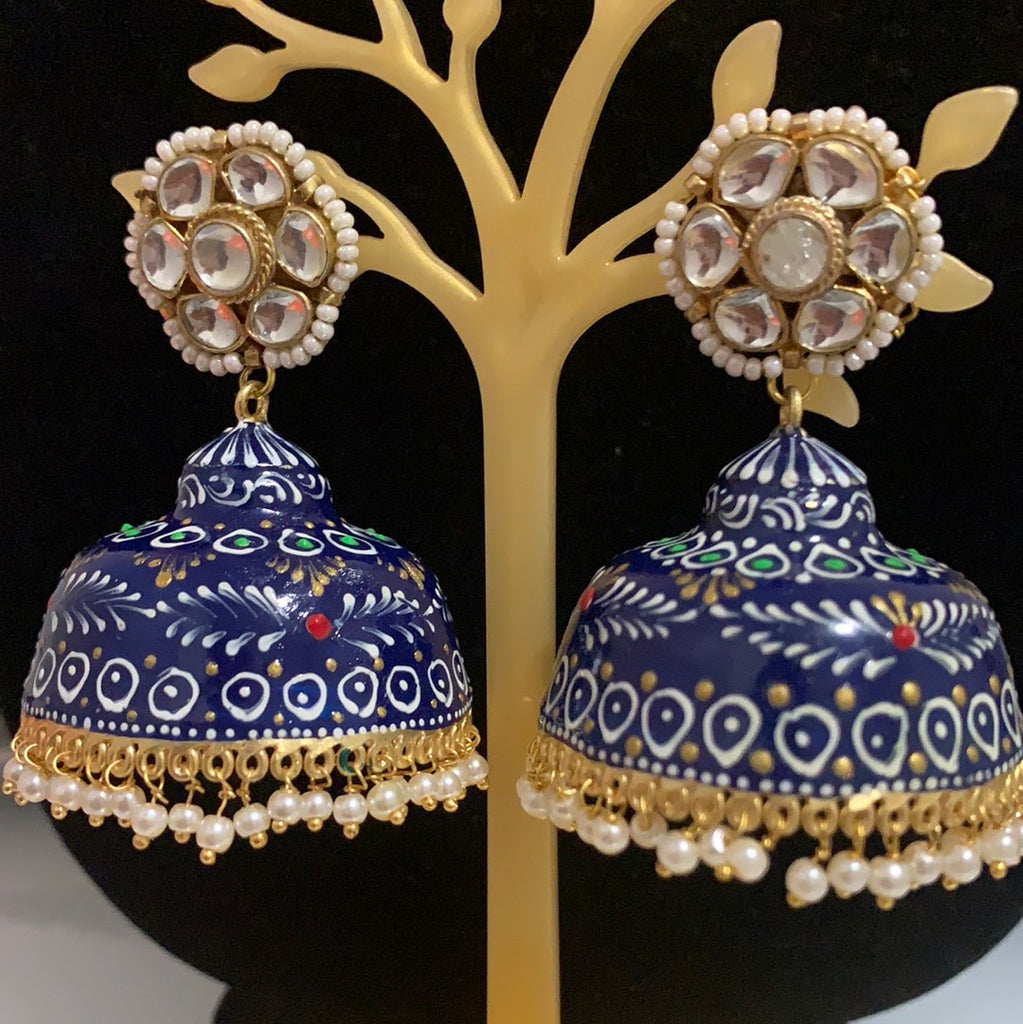 Navrattan Earrings in Gold Plated Silver ER 416 – Deccan Jewelry