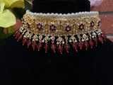 Maroon and gold Hyderabadi choker Set!