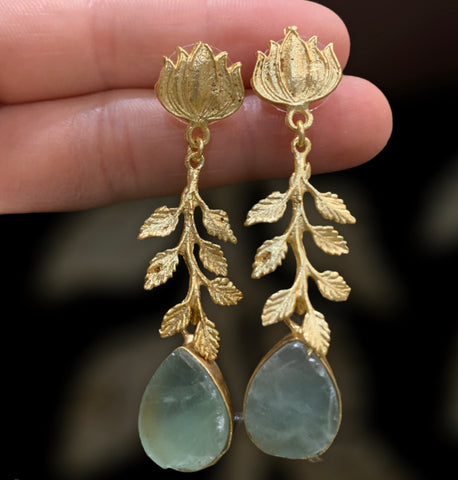Lotus droplet dangle earrings